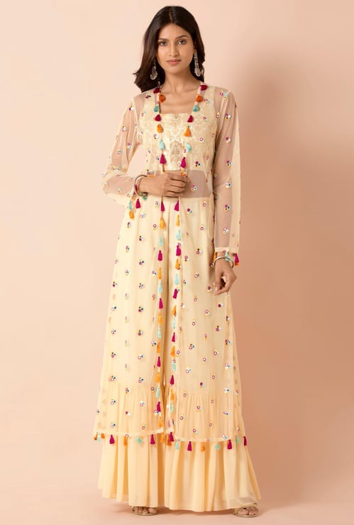 INDYA Women Ethnic Transparent Long Jacket