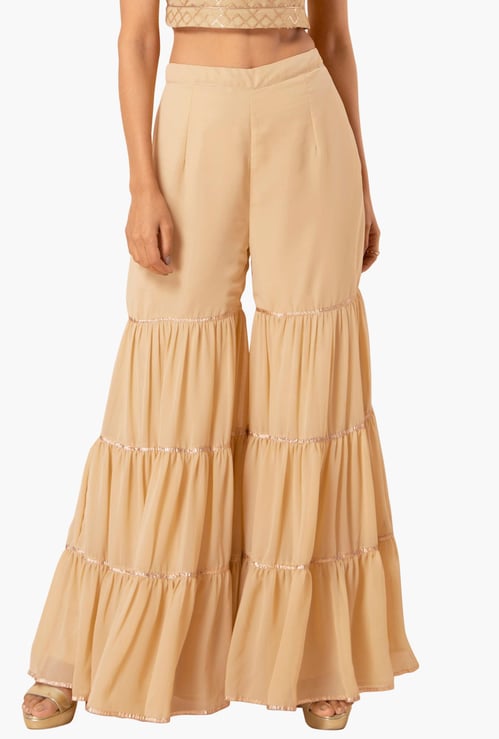 INDYA Women Solid Tiered Sharara
