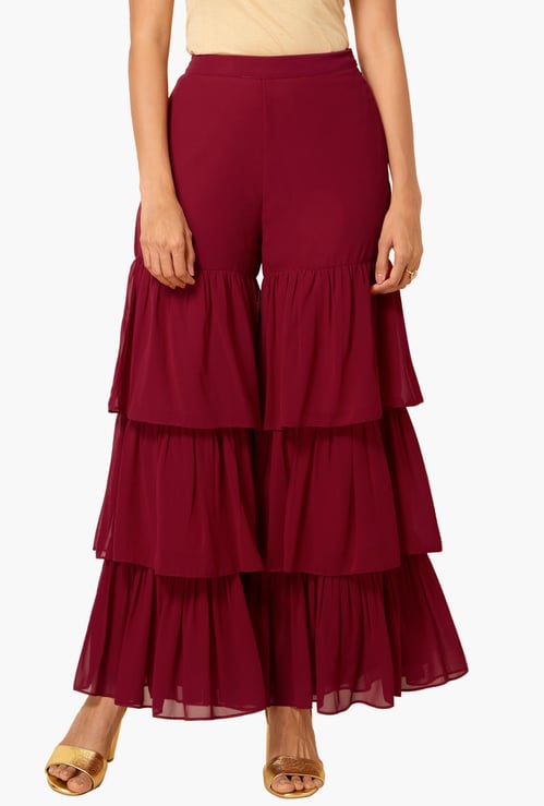 INDYA Women Solid Tiered Sharara