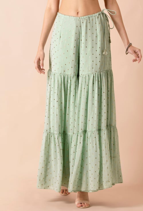 INDYA Women Foil Tiered Sharara Pants