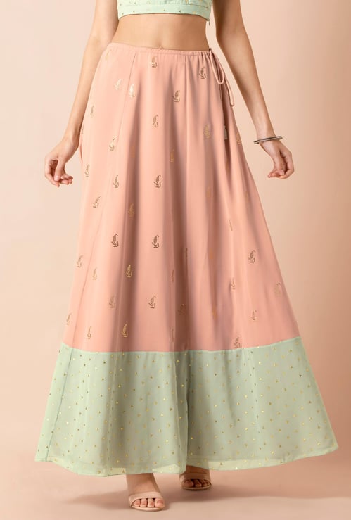 INDYA Women Foil Print Maxi Skirt