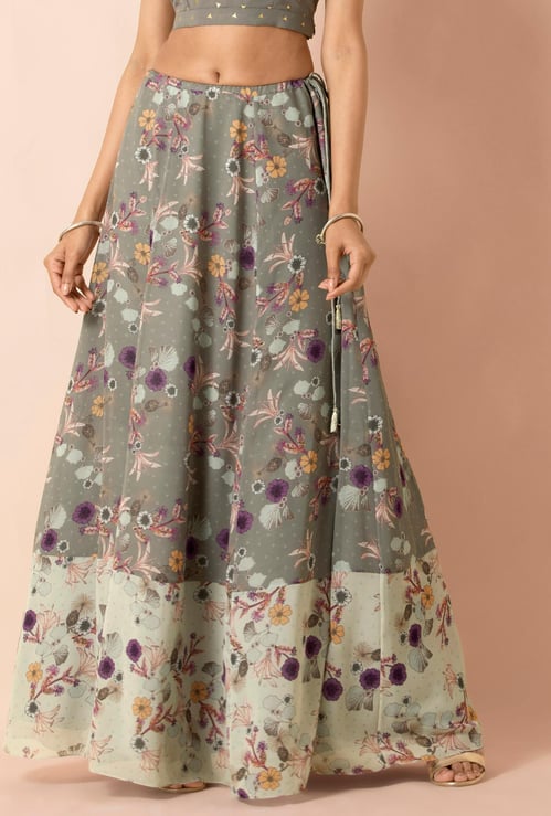 INDYA Women Floral Print Maxi Skirt