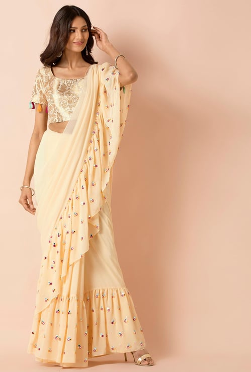 INDYA Women Solid Saree Skirt with Mirror Embellishments