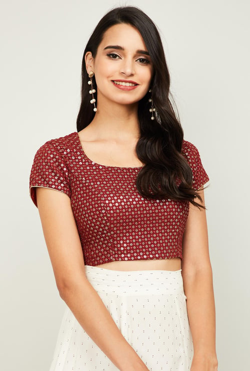 INDYA Women Embroidered Ethnic Crop Top