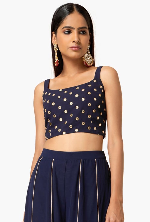 INDYA Women Mirror Embellished Ethnic Crop Top