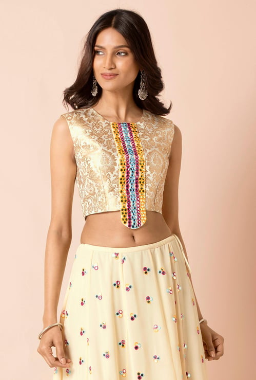 INDYA Women Brocade Blouse with Mirrorwork