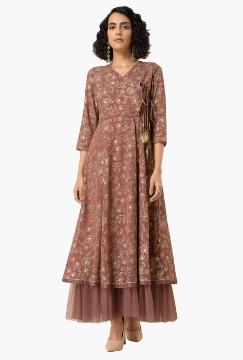 INDYA Women Printed Ethnic Layered Maxi Dress
