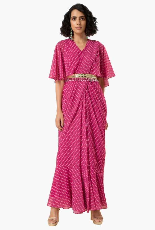 INDYA Women Printed Pre-Stitched Saree Tunic