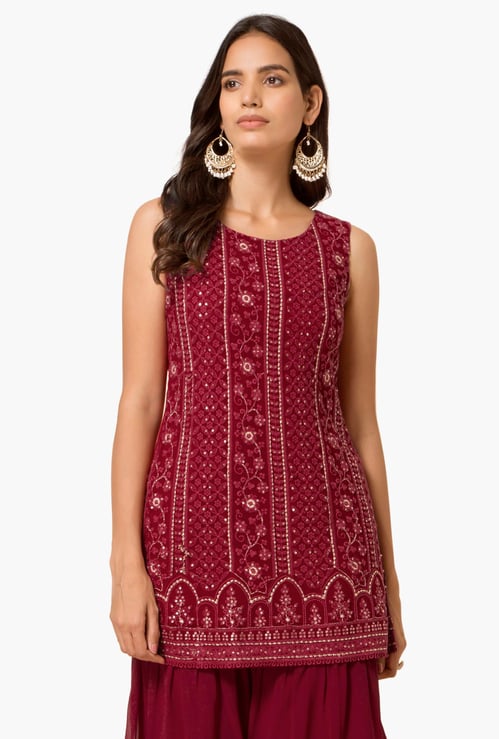 INDYA Women Embroidered Sleeveless Ethnic Top