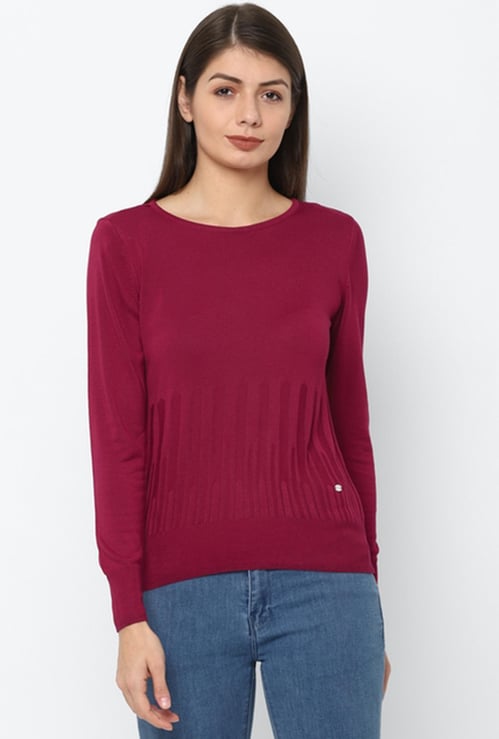 ALLEN SOLLY Women Textured Round Neck Sweater