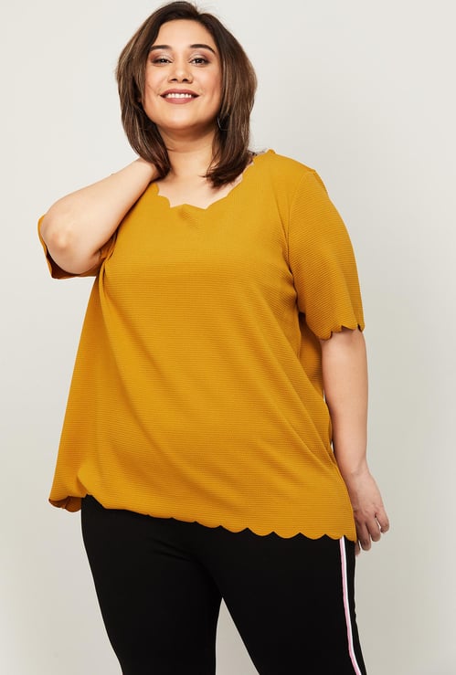 NEXUS Women Textured Plus-Size Top with Scalloped Hemline