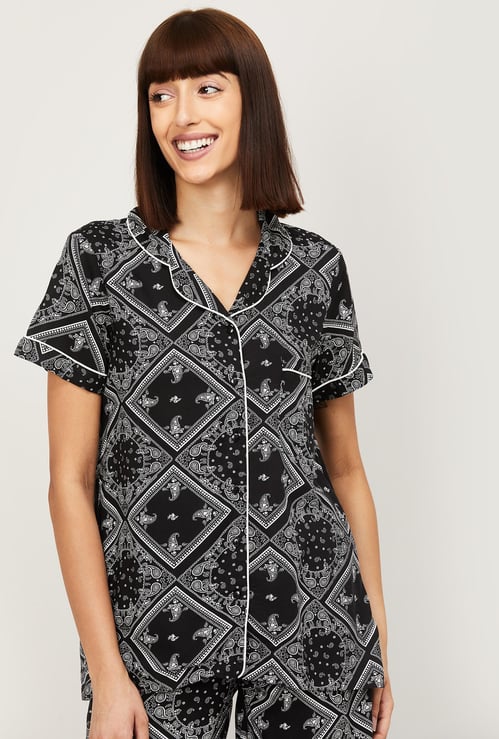 GINGER Women Printed Short Sleeves Lounge Shirt