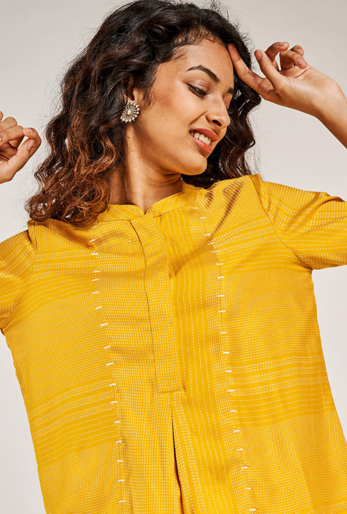 GLOBAL DESI Women Textured Three-Quarter Sleeves Top