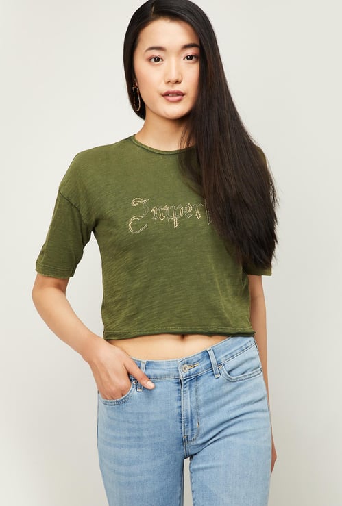 ONLY Women Typographic Print Cropped T-shirt