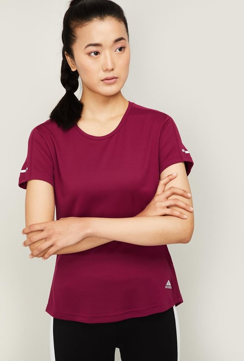 ADIDAS Women Solid Short Sleeves Sports T-shirt