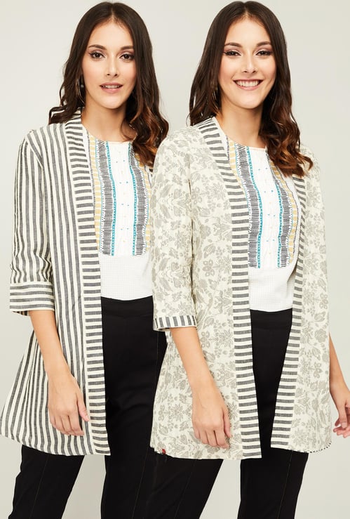W Women Striped Open-Front Shrug - Set of 2
