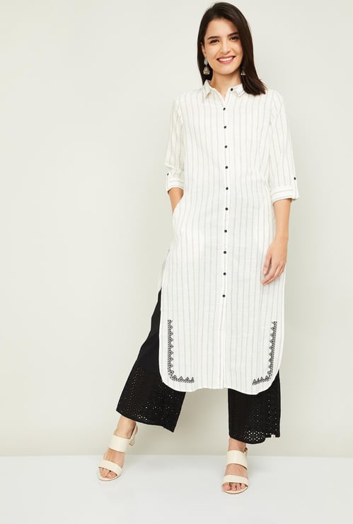 W Women Striped Straight Kurta