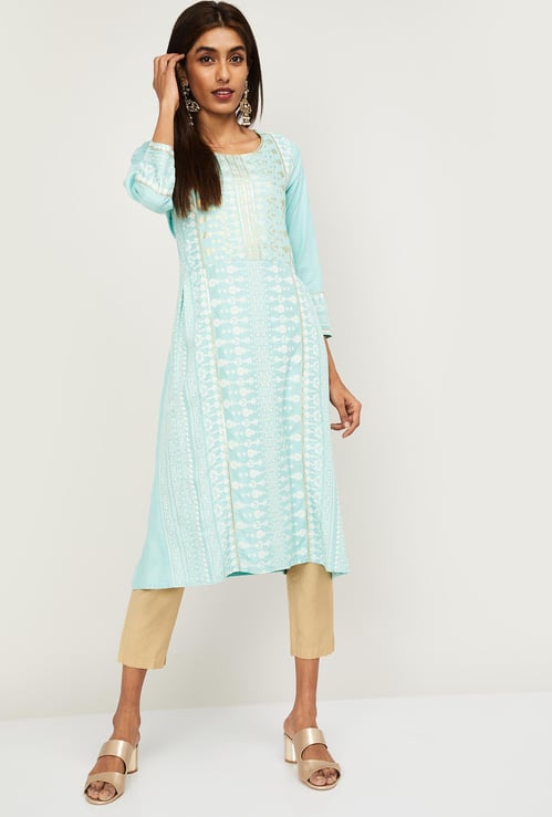 W Women Printed Three-Quarter Sleeves Straight Kurta