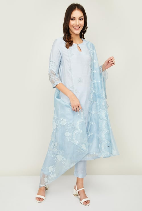 W Women Embroidered Straight Kurta with Straight Pant and Dupatta