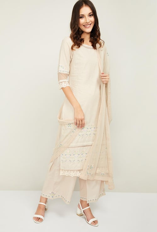 W Women Printed Straight Kurta with Palazzos and Dupatta