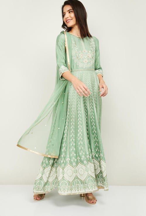W Women Printed Anarkali Kurta with Dupatta
