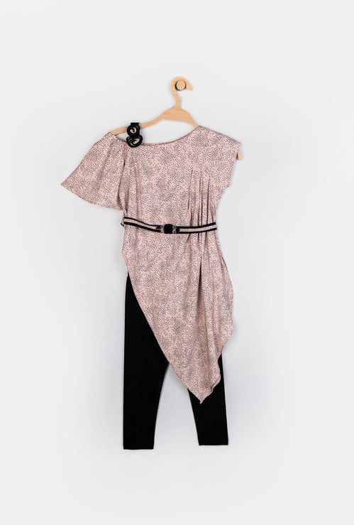 PEPPERMINT Girls Printed Asymmetric Tunic with Elasticated Leggings