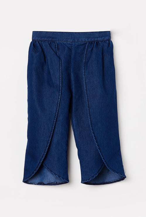 FS MINI KLUB Girls Solid Denim Pants with Layered Hem