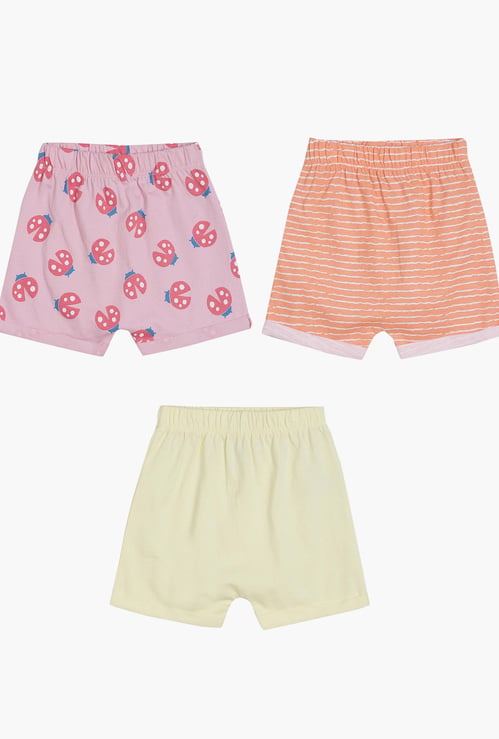 FS MINI KLUB Girls Printed Elasticated Shorts - Pack of 3