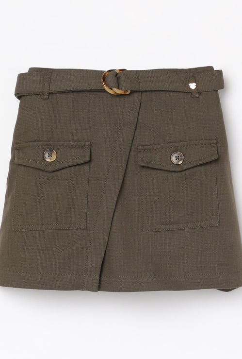 BOSSINI Girls Textured Woven A-Line Skirt