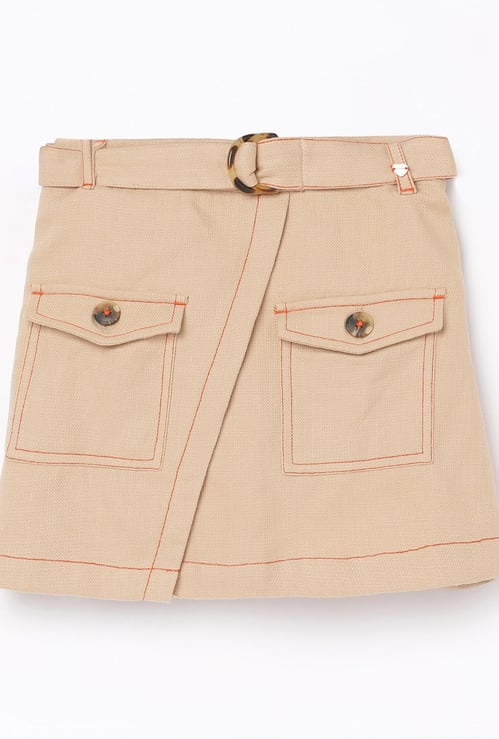 BOSSINI Girls Textured Woven A-Line Skirt