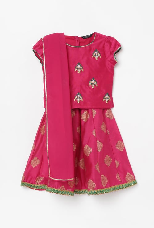 MELANGE Girls Printed Lehenga Set with Dupatta