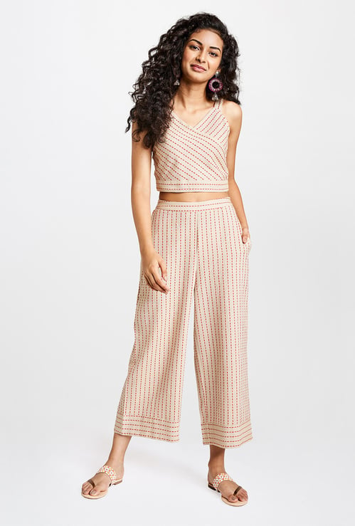Global Desi Striped Cropped Top with Palazzos