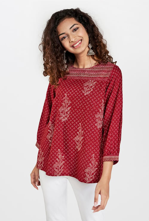GLOBAL DESI Women Printed Three-quarter Sleeves Top