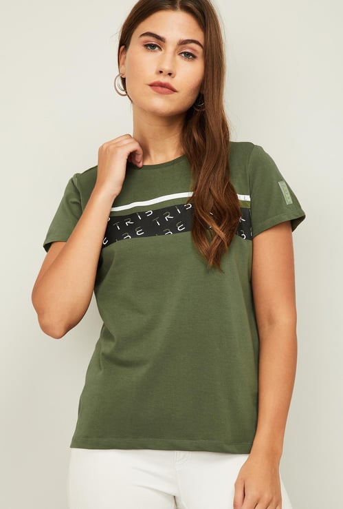 ALLEN SOLLY Women Typographic Print Short Sleeves T-shirt