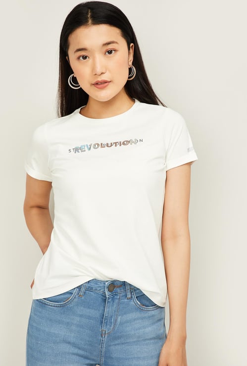 ALLEN SOLLY Women Typographic Print Short Sleeves T-shirt