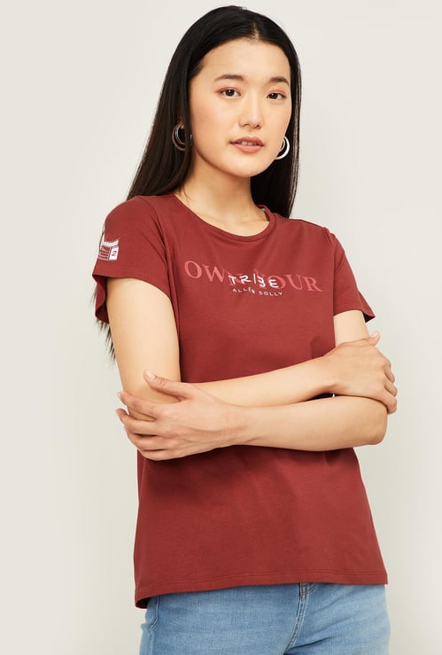 ALLEN SOLLY Women Typographic Print Short Sleeves T-shirt