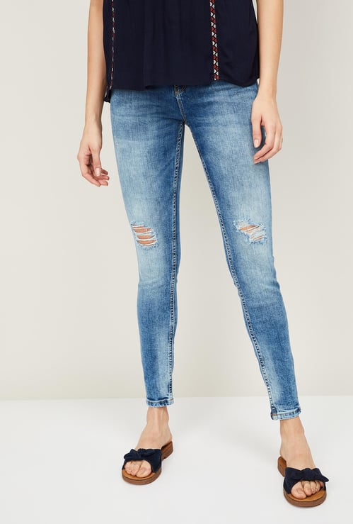 ONLY Women Distressed Medium Fade Skinny Fit Jeans