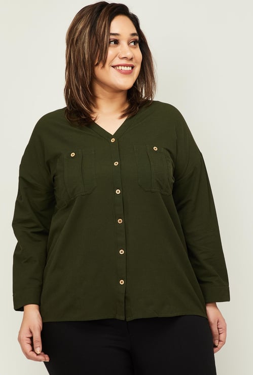 NEXUS Women Plus-Size Solid Full Sleeves Shirt