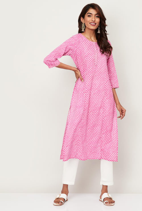 MELANGE Women Striped Kurta with Solid Straight Pants
