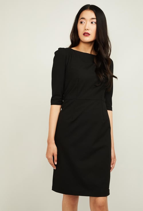 VAN HEUSEN Women Solid Three-Quarter Sleeves Sheath Dress