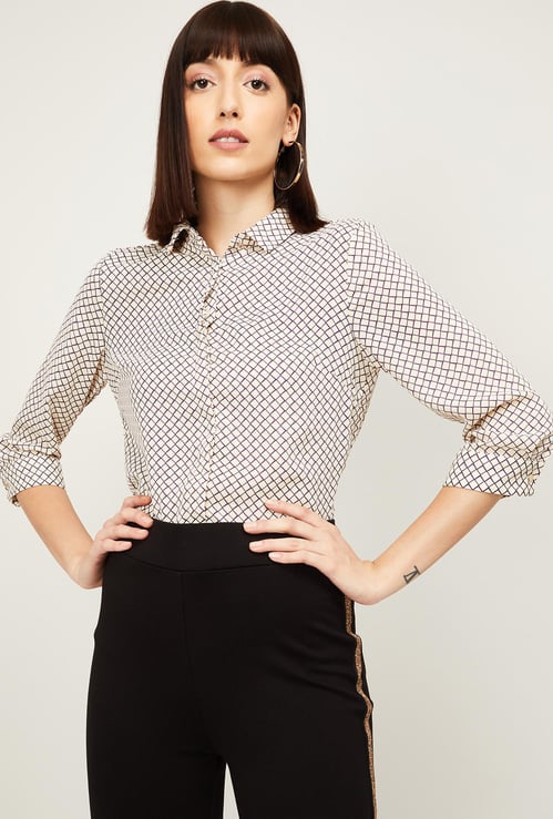 VAN HEUSEN Women Checked Three-Quarter Sleeves Shirt