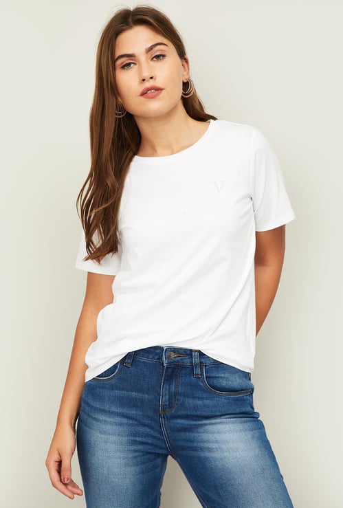 VAN HEUSEN Women Solid Short Sleeves T-shirt