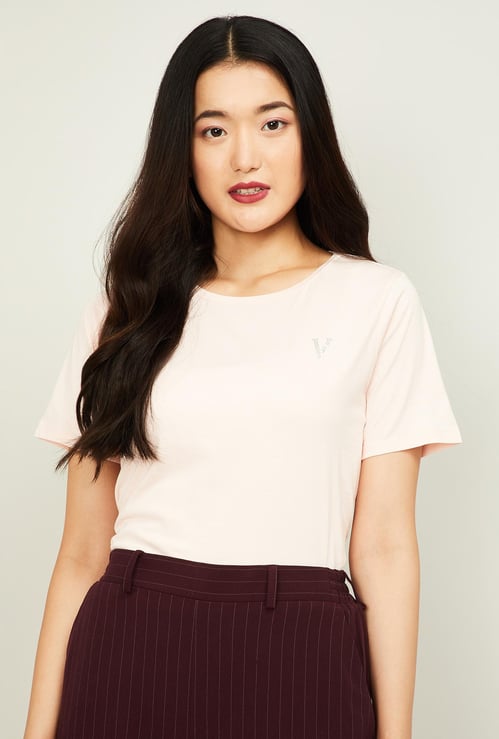 VAN HEUSEN Women Solid Short Sleeves T-shirt