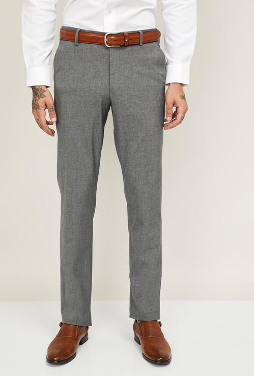 LOUIS PHILIPPE Men Textured Slim Tapered Fit Trousers