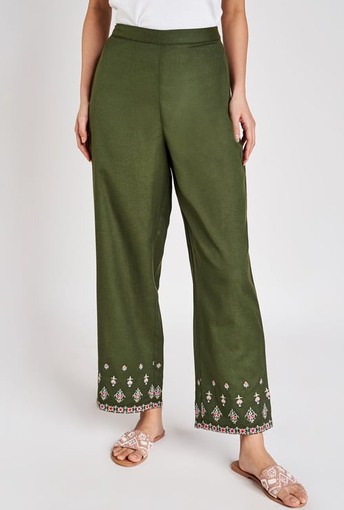 GLOBAL DESI Women Embroidered Straight Pants