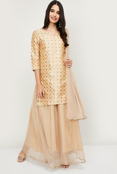 IMARA Women Embroidered Kurta with Solid Palazzos and Dupatta
