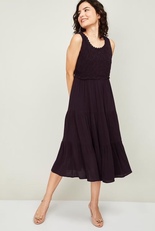 CODE Women Schiffli Detail A-line Dress
