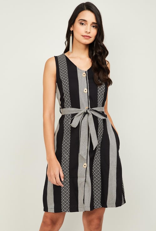 CODE Women Striped Sleeveless A-line Dress
