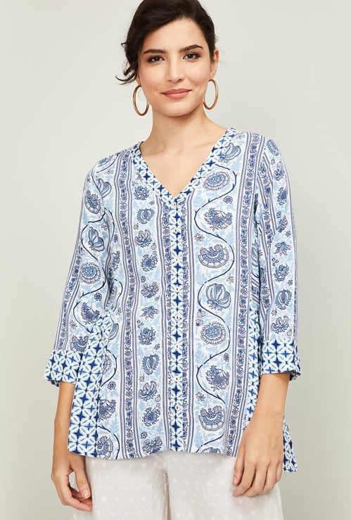 GLOBAL DESI Women Printed Ethnic Top
