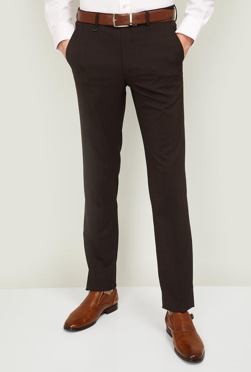 VAN HEUSEN Men Checked Slim Tapered Fit Formal Trousers